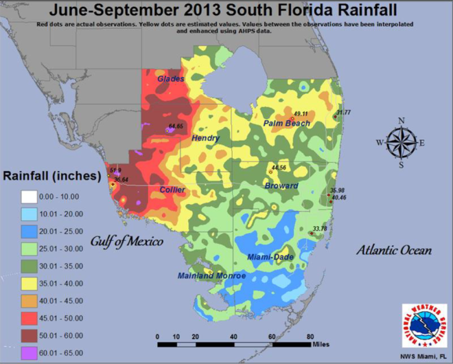 Figure 1. South Florida rainfall distribution map (NWS Miami).