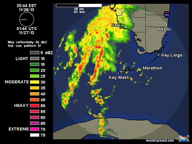 Figure 1. Radar observation from KEYW in Key West, FL at 8:44 PM. 